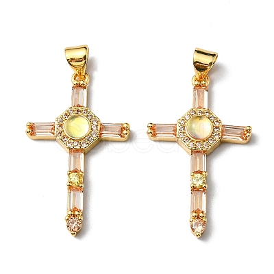Rack Plating Brass Micro Pave Cubic Zirconia Pendants KK-P235-08G-01-1