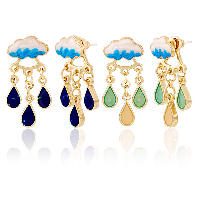 2 Pairs 2 Colors Teardrop Alloy Enamel Dangle Stud Earrings for Women EJEW-TA0001-49A-1