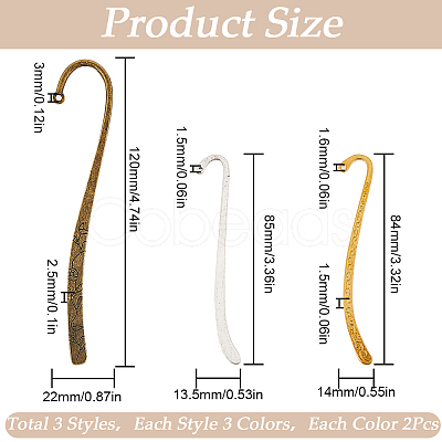 18Pcs 9 Style Tibetan Style Alloy Bookmarks Findings with Hole AJEW-SC0002-57-1