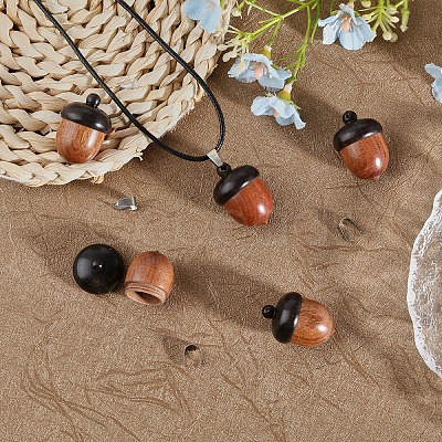 CHGCRAFT 12pcs Disconnectable Ebony Wood Acorn Pendants AJEW-CA0003-97-1