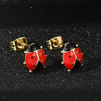 Brass Enamel Stud Earrings for Women EJEW-A126-04G-1