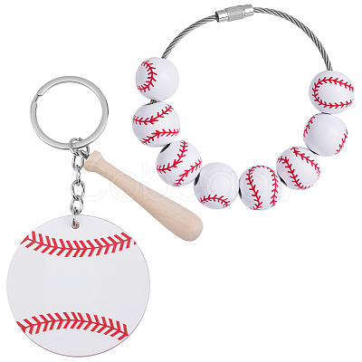 1Pc Baseball Wood Pendant Decorations FIND-BM0001-57B-1