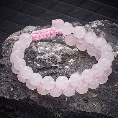 Natural  Rose Quartz Braided Bead Bracelet BJEW-SW00001-08-1