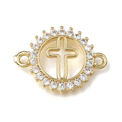 Brass Pave Clear Cubic Zirconia Ring Connector Charms KK-E802-10G-1