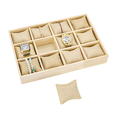 12 Grids Wood Watch Display Trays with Pillows BDIS-WH0008-18-1