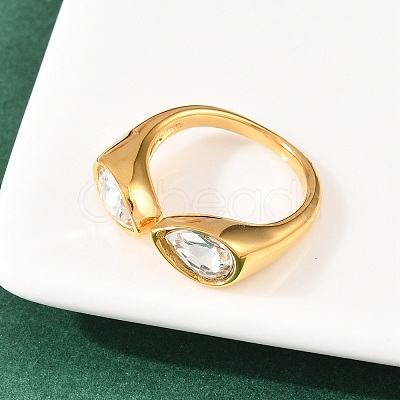 304 Stainless Steel with Glass Cuff Open Rings RJEW-Z125-03G-01-1