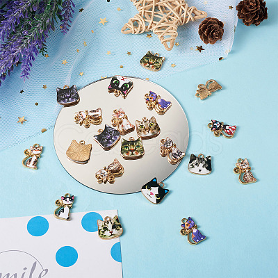 28Pcs 14 Style Printed Alloy Pendants FIND-BG0001-04-1