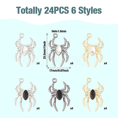 24Pcs 6 Color Glass Spider Pendant FIND-TA0003-07-1