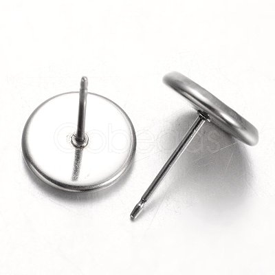 Tarnish Resistant Flat Round Stainless Steel Stud Earring Settings X-STAS-M227-8mm-1