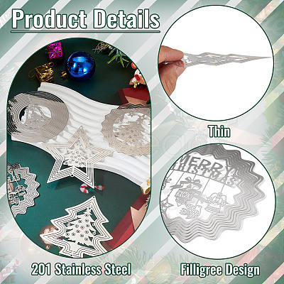 5Pcs 5 Styles Christmas 201 Stainless Steel Laser Cut Connector Charms STAS-TA0005-78-1