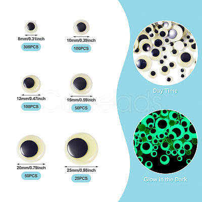 625Pcs 6 Styles Luminous PVC Craft Wiggle Eyes Cabochons DIY-TA0006-54-1