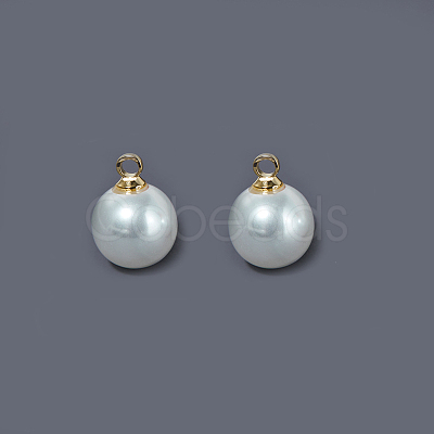 Round Acrylic Pearl Charms KK-E670-01G-1