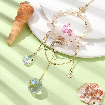Natural Rose Quartz & Dyed Natural Quartz Crystal with Glass Pendant Decorations HJEW-TA00123-03-1