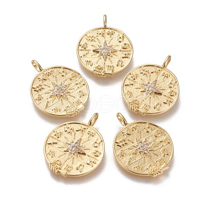 Brass Micro Pave Clear Cubic Zirconia Pendants ZIRC-L091-057G-1