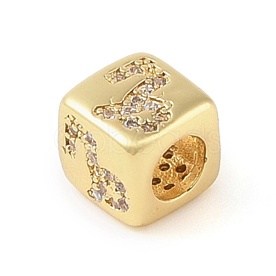 Brass Micro Pave Clear Cubic Zirconia European Beads KK-K368-01G-10-1