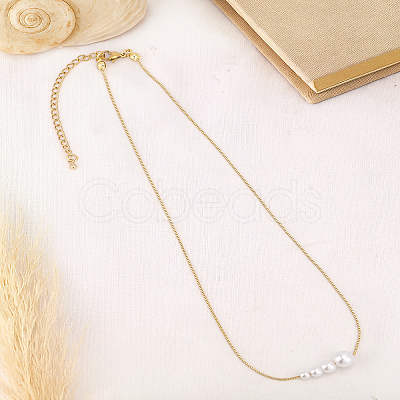 1Pc Imitation Pearl Round Graduated Bead Pendant Alloy Box Chain Necklaces NJEW-LP0007-33-1