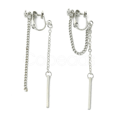 Rertangle Alloy Chain Tassel Cuff Earrings for Women Men EJEW-C093-02P-1