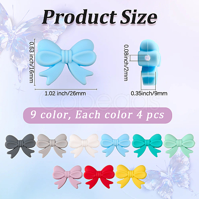 36Pcs 9 Colors Bowknot Food Grade Silicone Beads SIL-PA0001-03-1