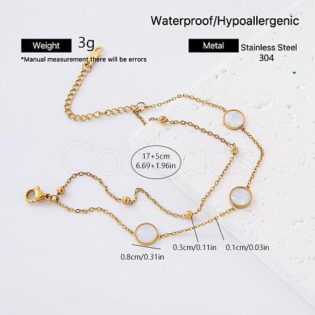 304 Stainless Steel Natural White Shell Link 2-Strand Bracelets for Women YA2054-5-1