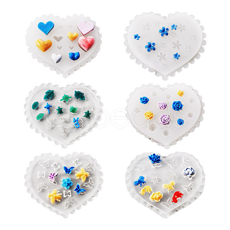 6Pcs 6 Styles DIY Flower & Animal & Heart Shape Nail Art Ornament Silicone Molds DIY-TA0004-22-1