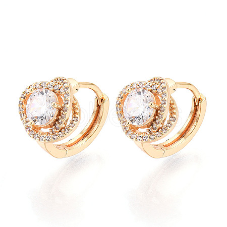 Brass Micro Pave Clear Cubic Zirconia Flower Hoop Earrings EJEW-T048-43G-1