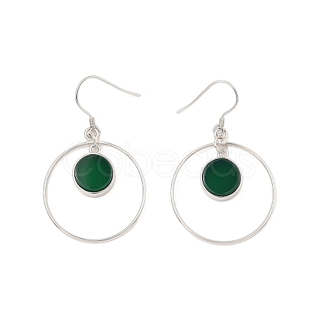 Natural Dyed & Heated Green Onyx Agate Flat Round Dangle Earrings EJEW-Z024-11A-P-1