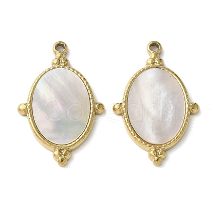 Oval 304 Stainless Steel Natural Paua Shell/White Shell Pendants Ion Plating(IP) STAS-U037-08G-01-1
