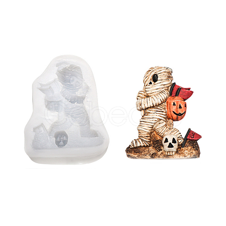 DIY Mini Halloween Mummy Food Grade Silicone Statue Molds DIY-G054-C01-1