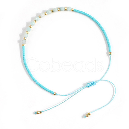 Elegant Natural Gemstone & Glass Seed Round Beads Braided Beaded Bracelets for Women HW1161-1-1