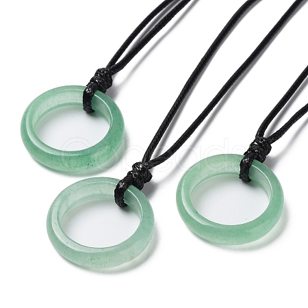Natural Green Aventurine Ring Pendant Necklace with Waxed Cords NJEW-R262-01A-09-1
