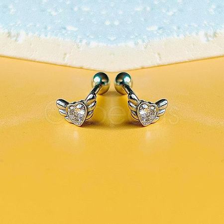 Angel Wing Heart 316L Surgical Stainless Steel Pave Cubic Zirconia Tongue Rings FS-WG901EE-01-1