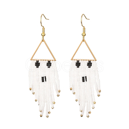 Halloween Theme Glass Seed Braided Ghost Chandelier Earrings EJEW-MZ00084-1