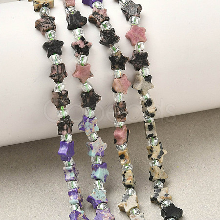 5 Styles Synthetic Imperial Jasper & Natural Green Spot Jasper & Rhodonite & Dalmatian Jasper & Kambaba Jasper Beads Strands G-D095-A02-1