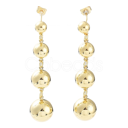 Brass Round Ball Dangle Stud Earrings for Women EJEW-D086-03G-1