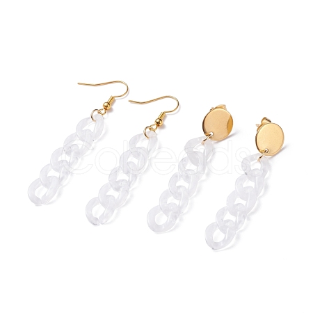 Chunky Acrylic Curb Chain Long Drop Earrings EJEW-JE04772-03-1