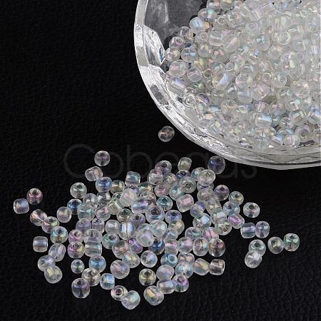 6/0 Transparent Rainbow Colours Round Glass Seed Beads X-SEED-A007-4mm-161-1