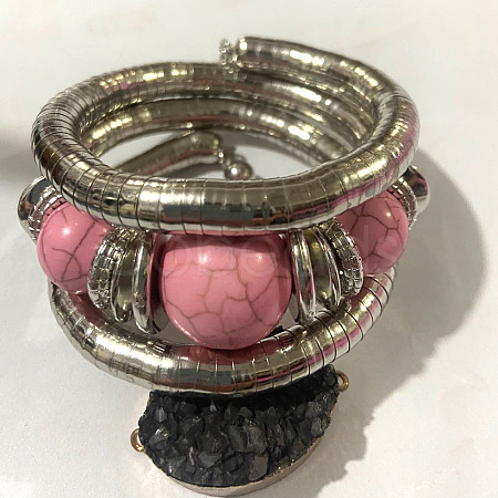 Alloy & Iron & Resin Round Beaded Bangles for Women FS-WG7222A-08-1