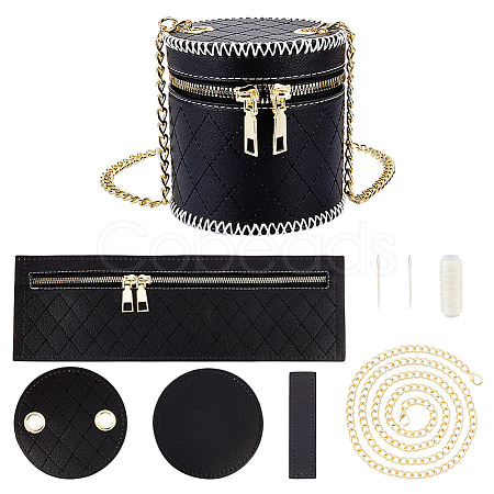 DIY Rhombus Pattern Cylinder Small Crossbody PU Leather Bag Making Kits DIY-WH0292-74A-1