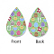 PU Leather Big Pendants, Easter Theme, teardrop, with Chick and Egg Pattern, Light Green, 55x35x2mm, Hole: 2mm