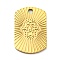 Ion Plating(IP) 316L Surgical Stainless Steel Pendants, Nickel Free, Textured, Rectangle with Hamsa Hand Charm, Real 18K Gold Plated, 20x13.5x1.5mm, Hole: 1.8mm