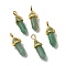 Natural Green Aventurine Pointed Pendants, Faceted, with Golden Tone Brass Findings, Lead free & Cadmium Free, Bullet, 27~30x9~10x7~8mm, Hole: 4x3mm