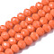 Opaque Solid Color Glass Beads Strands, Faceted, Rondelle, Coral, 6x5mm, Hole: 1mm, about 83~85pcs/strand, 38~39cm