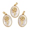 Rack Plating Brass Pave Shell Oval Pendants, Birth Flower Charms, Real 18K Gold Plated, Long-Lasting Plated, Lead Free & Cadmium Free, Seashell Color, 25.5x16x4.5~5.5mm, Hole: 5.5x3mm