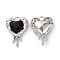 Rack Plating Alloy Glass Pendants, Cadmium Free & Lead Free & Nickle Free, Platinum Tone Melting Heart Charms, Black, 24x17x5mm, Hole: 2.5mm