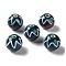 Handmade Porcelain Beads, Famille Rose Porcelain, Round, Dark Sea Green, 12~13.5mm, Hole: 1.8mm