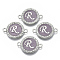 Alloy Enamel Links Connectors, with Crystal Rhinestones, Flat Round with Letter, Silver Color Plated, Letter.R, 22x16x2mm, Hole: 1.8mm