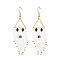 Halloween Theme Glass Seed Braided Ghost Chandelier Earrings, Golden 304 Stainless Steel Tassel Earrings for Women, White, 73x18.5mm