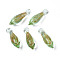 Handmade Gold Sand Lampwork Pendants, Teardrop, Pale Green, 24~27x7.5mm, Hole: 1.2~2mm