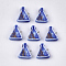 Handmade Porcelain Pendants, Bright Glazed Porcelain, with Brass Findings, Triangle, Platinum, Blue, 23x19x7mm, Hole: 1.5mm