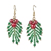 Christmas Leaf Glass Pearl Dangle Earrings EJEW-TA00739-2